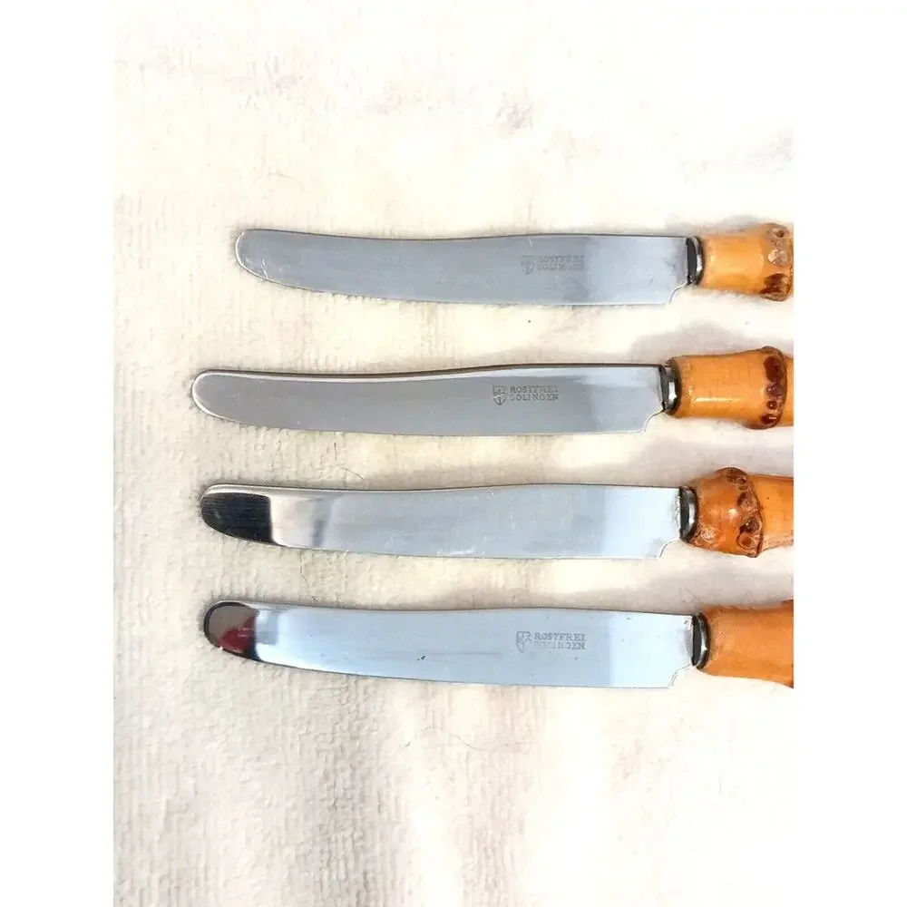 1970's 4 Set Rostfrei Solingen Butter Knives BAMBOO Handle German Vintage